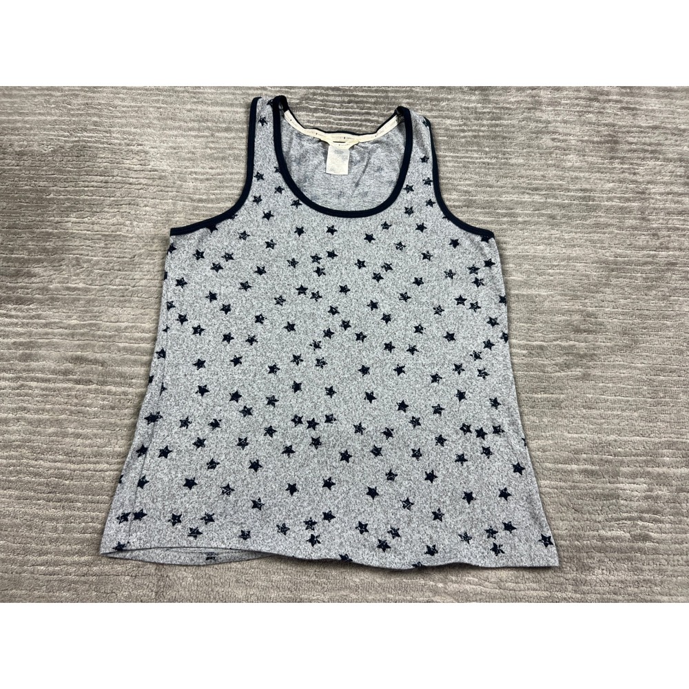 Lucky Brand Tank Top Womens Small Gray Navy Blue Star Print Scoop Neck Casual